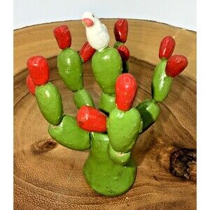 Vintage Mexican Pottery Handmade Clay Figure Prickly Pear Cactus Oaxaca Art 4”